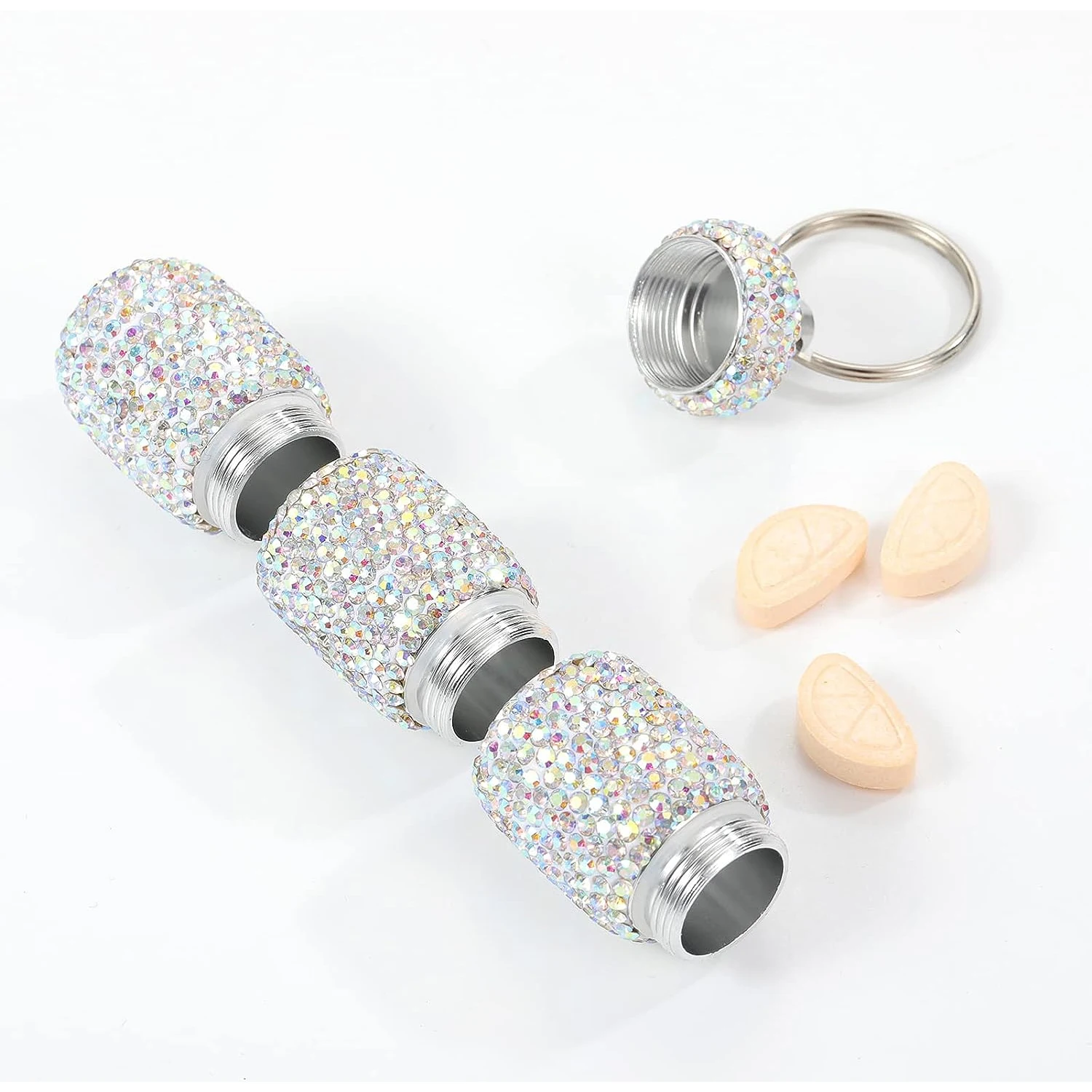 Bling Rhinestone Pill Case, Portable Waterproof Travel Pill Holder with Keychain, Small Pill Organizer Box for Purse or Pocket, Cute Crystal Pill Storage Container for Vitamins or Medication 5