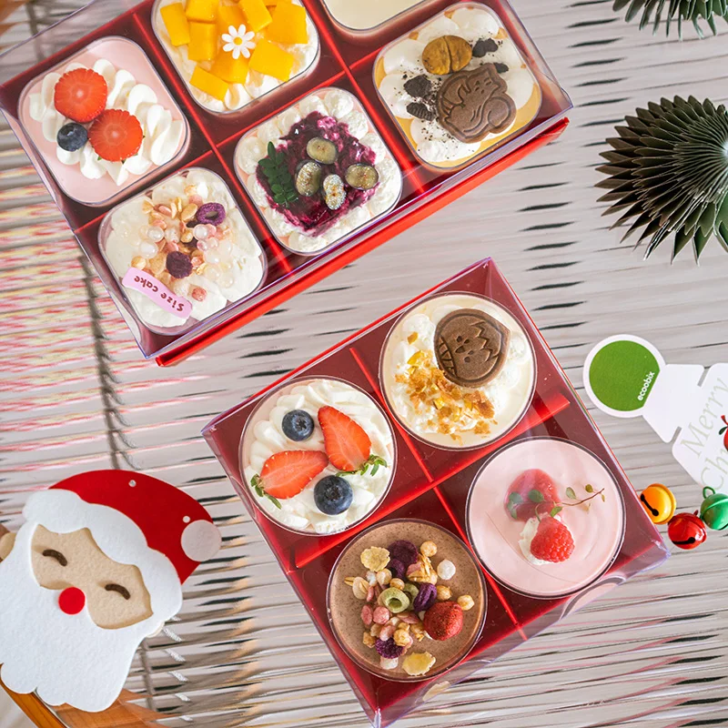 Clear Dessert Packaging Box with Handle – 4/6/9 Grid Transparent Mousse Cup Holder, Portable Cake Gift Box for New Year, Holiday Party, Birthday and Festival Celebration - 图片 4