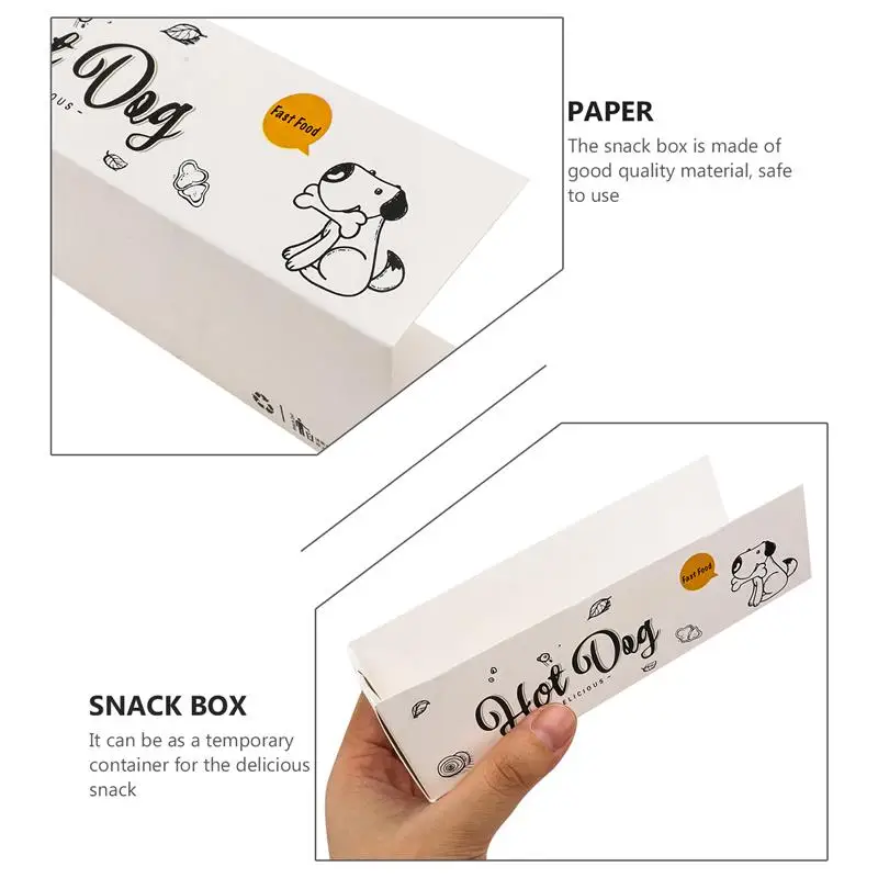 100pcs Disposable Paper Hot Dog Snack Boxes for Takeout, French Fries, Cheese Dogs, Party Snacks, BBQ, Outdoor Catering, Restaurant Serving, Eco-Friendly Portable Food Containers - 图片 5