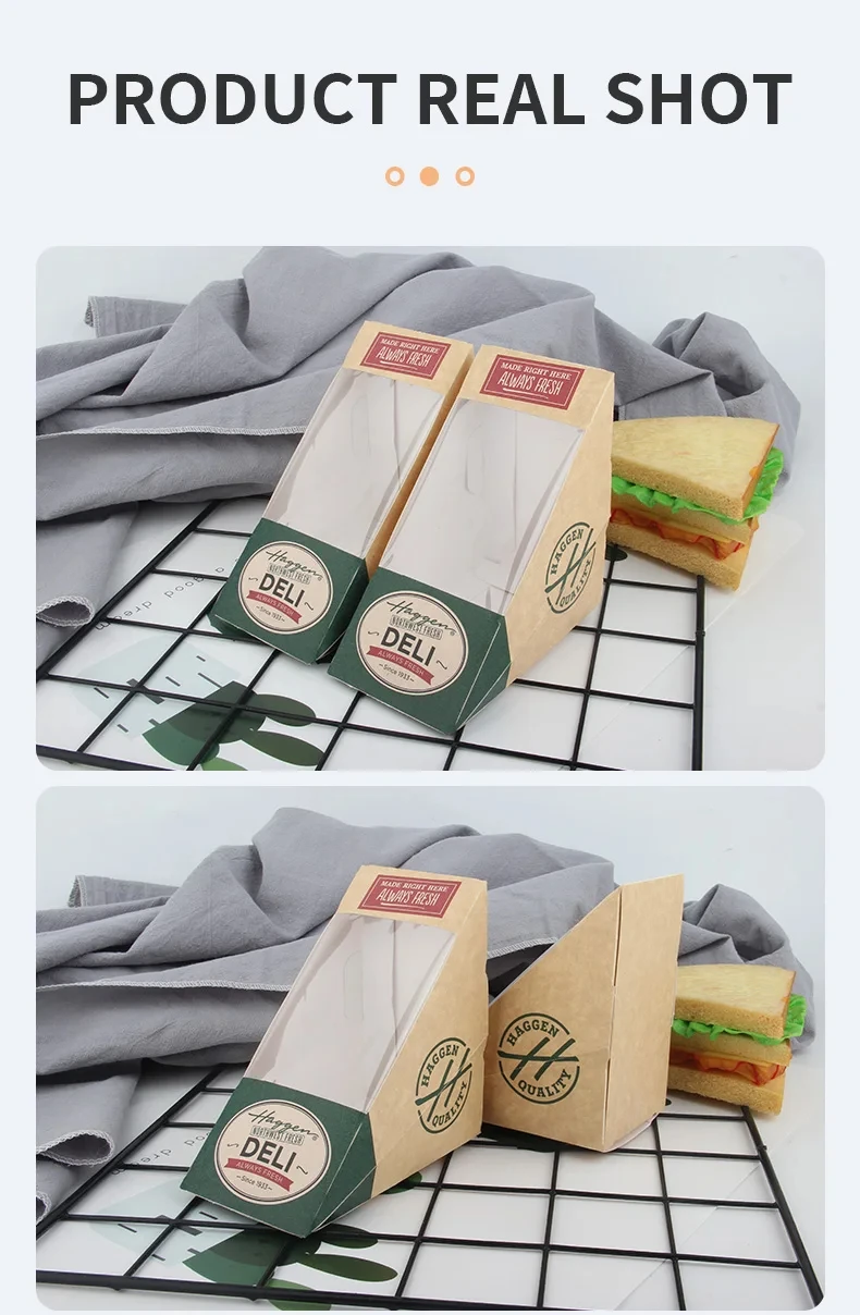 Wedge-Shaped Sandwich Boxes with Window, Eco-Friendly Kraft Paper Takeaway Containers for Bakery, Restaurant, Café, Bistro, Stackable, Leak-Proof, Oil-Resistant, Factory Direct Supply 9