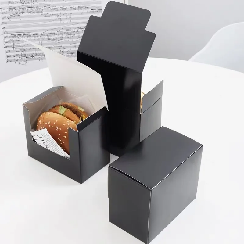 50pcs Black Paper Sandwich Boxes, Disposable Burger, Toast, Bread, Donut, Egg & Pastry Packaging Boxes for Bakery, Breakfast, Lunch, Takeout, Cafes, Restaurants, Food Supplies 3