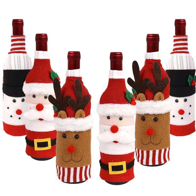 Christmas Sweater Wine Bottle Covers Set – 3/5/10PCS Knitted Santa & Snowman Bottle Bags, Reusable Holiday Decoration for Party, Dinner Table, Restaurant, Coffee Shop, Gift for Wine Lovers 11
