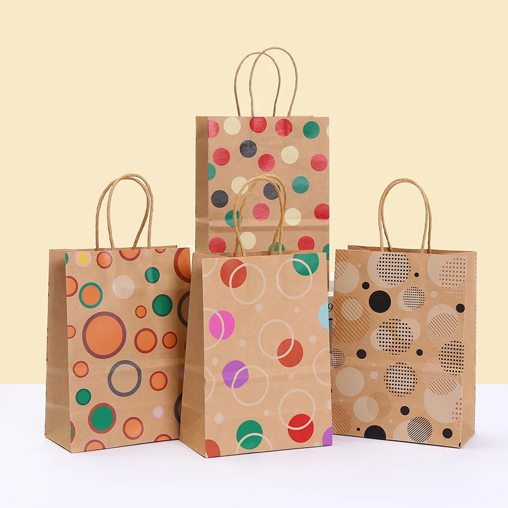 2025 New Polka Dot Kraft Paper Gift Bags, Reusable Eco-Friendly Tote Bags with Twisted Handles for Birthday Party Favors, Boutique Packaging, Holiday Gifting, Craft Fairs, Stylish Durable Designer Bags 1
