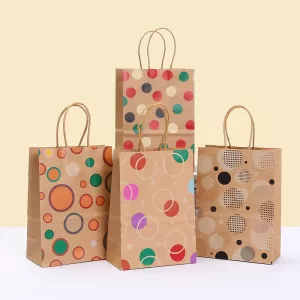 2025 New Polka Dot Kraft Paper Gift Bags, Reusable Eco-Friendly Tote Bags with Twisted Handles for Birthday Party Favors, Boutique Packaging, Holiday Gifting, Craft Fairs, Stylish Durable Designer Bags