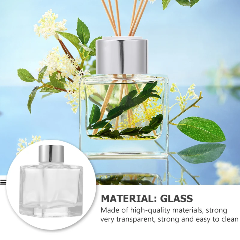 50ml Clear Square Glass Diffuser Bottle for Home & Car Fragrance, Empty Refillable Perfume Dispenser Container for Essential Oils, DIY Reed Diffuser Replacement, Durable Decorative Travel Bottle 6