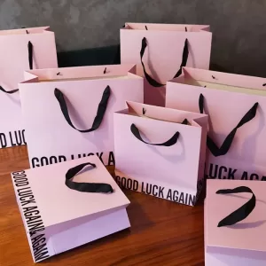 500PCS Bulk Custom Logo Paper Shopping Bags with Handles – Personalized Gift Packing Bags for Small Businesses, Retail, Sundries, and Storage – Eco-Friendly Kraft or Colored Paper with Matte/Glossy Finish