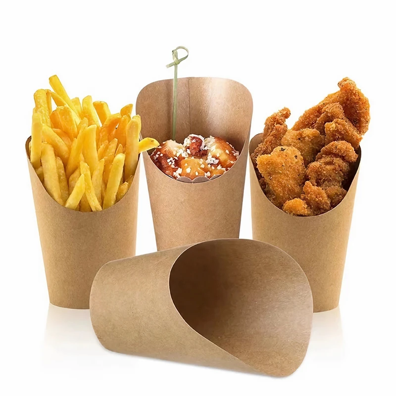 100PCS Kraft Paper French Fry Cups, Disposable Snack Containers, Charcuterie and Dessert Holders, Oil-Resistant Baking Cups for Takeout, Parties, Weddings, and Catering 7
