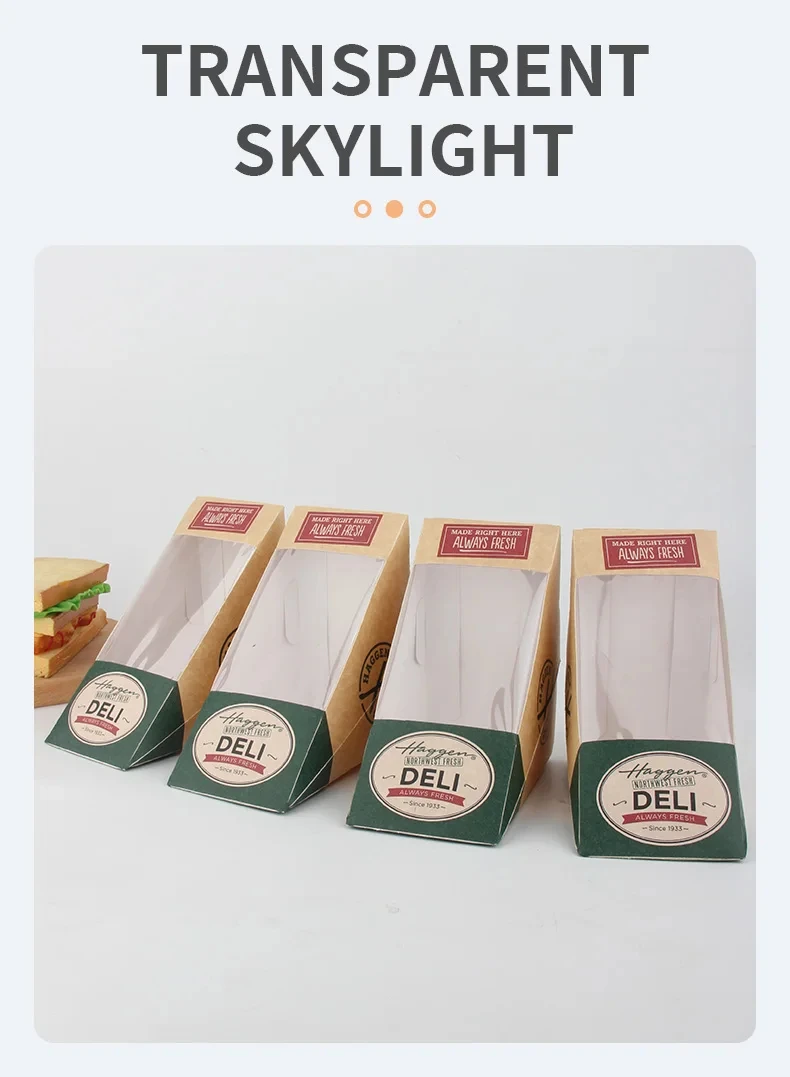 Wedge-Shaped Sandwich Boxes with Window, Eco-Friendly Kraft Paper Takeaway Containers for Bakery, Restaurant, Café, Bistro, Stackable, Leak-Proof, Oil-Resistant, Factory Direct Supply 8