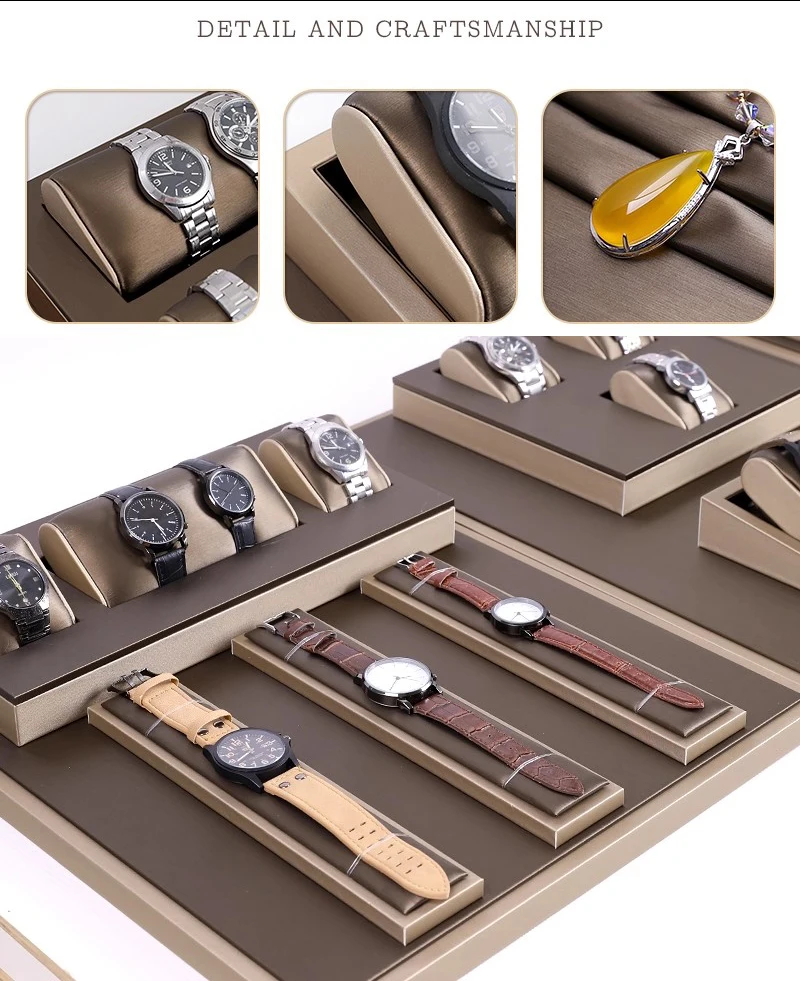 Luxury Brown Leatherette Watch Display Stand Holder – Retail Store Counter and Window Organizer for Watch Presentation, Ramp Base Desk Prop for Jewelry Shop Showcase and Professional Display Use 1