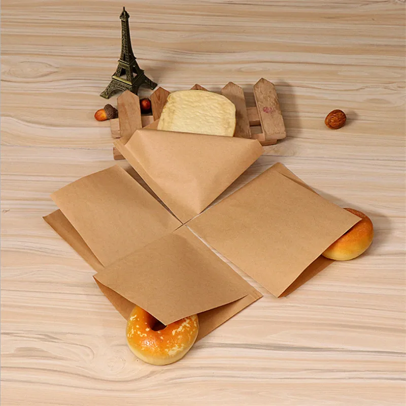 100Pcs Brown Kraft Paper Oil-Proof Food Bags for Takeaway, Sandwiches, Donuts, Fried Chicken, Burgers – Disposable Eco-Friendly Packaging Supplies for Bakery, Cafe, Restaurant & Home Use - 图片 3