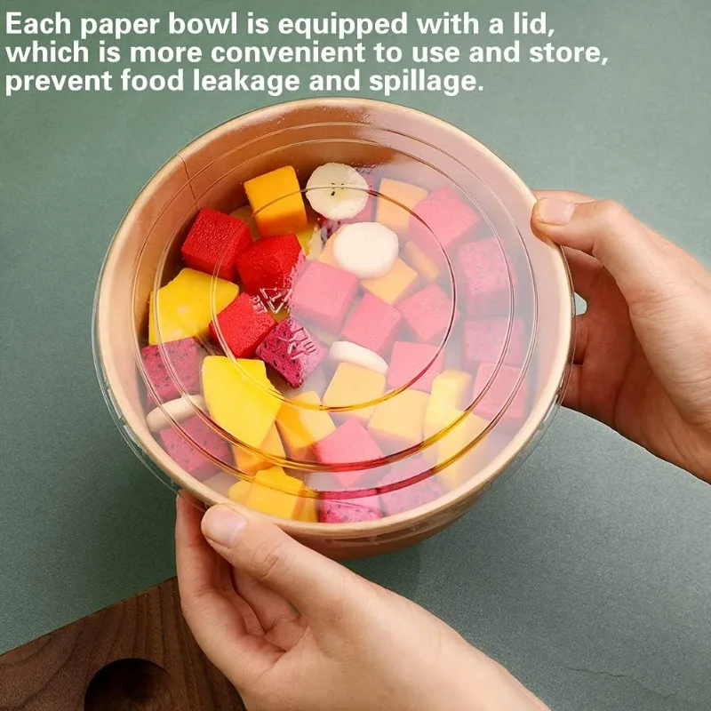 10-Pack Kraft Paper Salad Bowls with Lids Biodegradable Disposable Tableware for Meal Prep Takeout Bento Food Containers Eco-Friendly Portable 500ml 750ml 1000ml - 图片 2