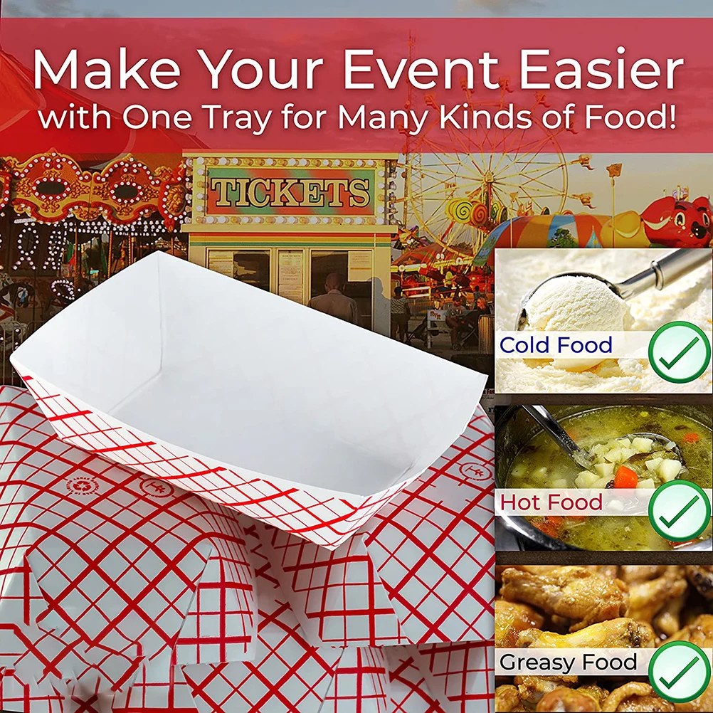 Eco-Friendly Disposable Cardboard Food Trays Greaseproof Paper Serving Boats for Hot Dogs Popcorn Ice Cream Nachos Party School Church Festival Catering Supplies 2