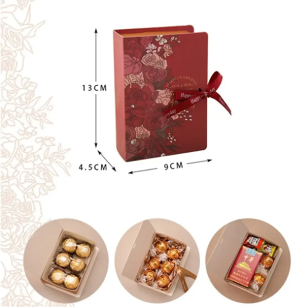Creative Book-Shaped Gift Box, DIY Candy and Chocolate Packaging for Valentine's Day, Weddings, Birthday Parties, Baby Showers, Banquets, and Small Gift Presentation, Elegant Ribbon Decor - 图片 6