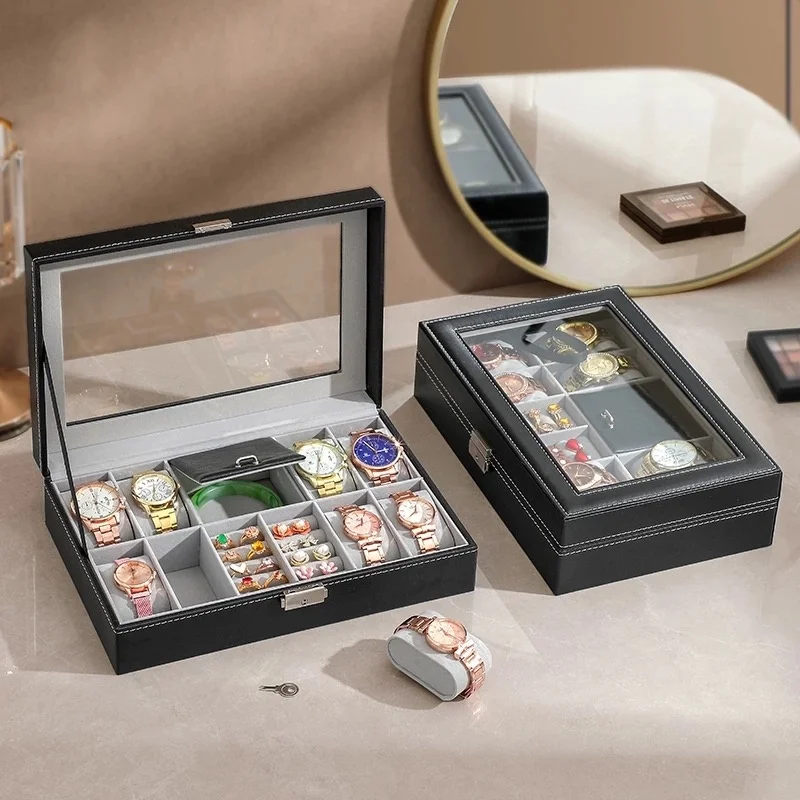 Watch Display Case ⌚ – Stop Tangled Timepieces! Premium PU Leather Organizer with Glass Top for 6/10/12 Luxury Watches - 图片 5