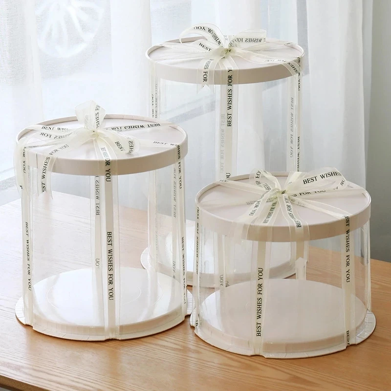 5Pcs Round Clear Cake Boxes PVC Transparent Single Layer Dessert Containers for Birthday, Wedding, Baby Shower, Valentine’s Day Party DIY Cake Display