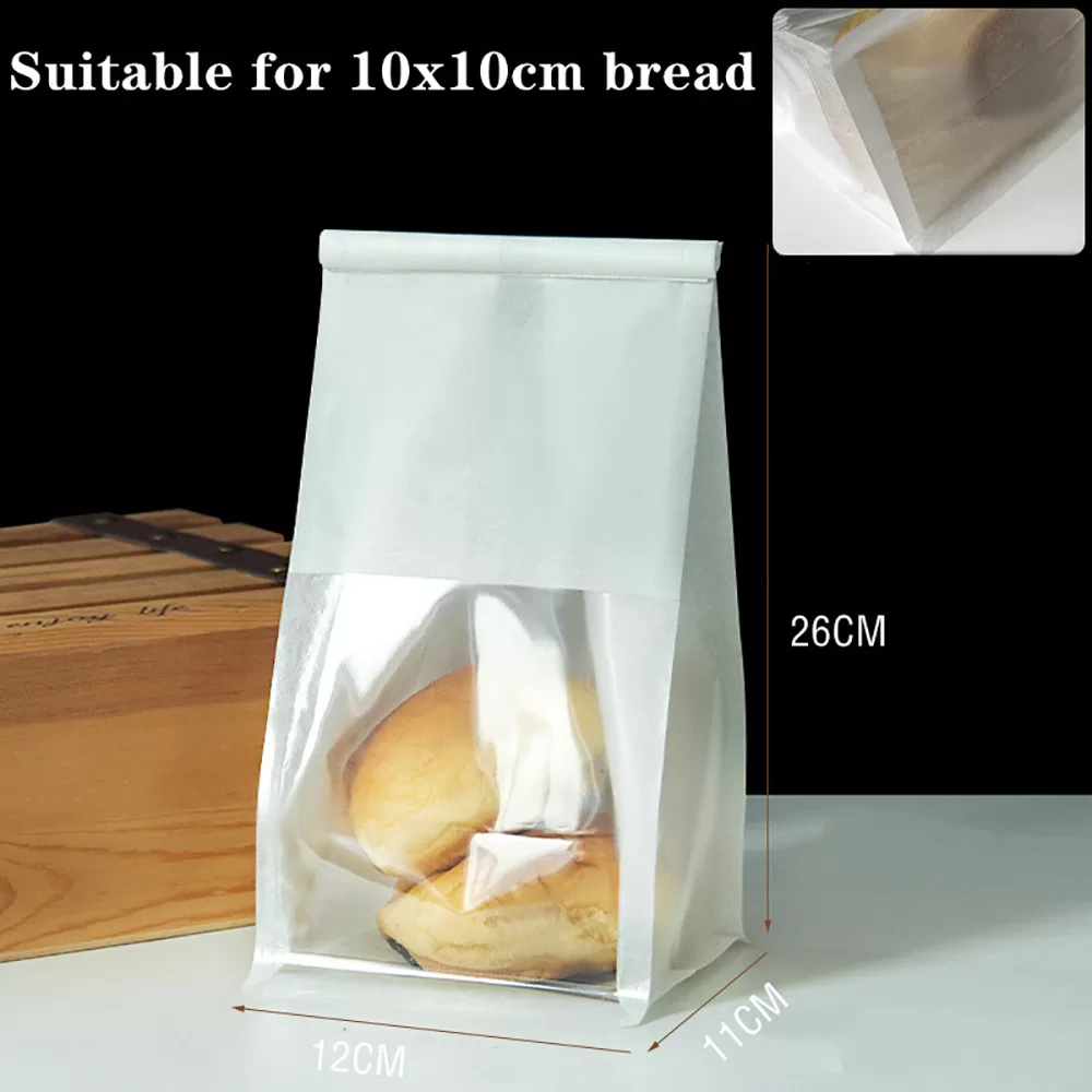 50PCS Bakery Takeaway Toast Bags with Clear Window, Kraft Paper Gusset Tin Tie Bread Hamburger Oil-Proof Packing Bags for Home Baking, Café, Party, and Gift Packaging 8