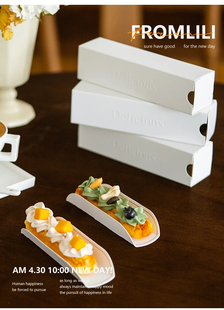 50PCS Rectangle French Napoleon Mousse Boxes, DIY Mini Cake Packaging, Waterproof and Oilproof Dessert Containers for Bakery, Pastry, Pudding, Chocolate, Takeout, Party and Home Use 2