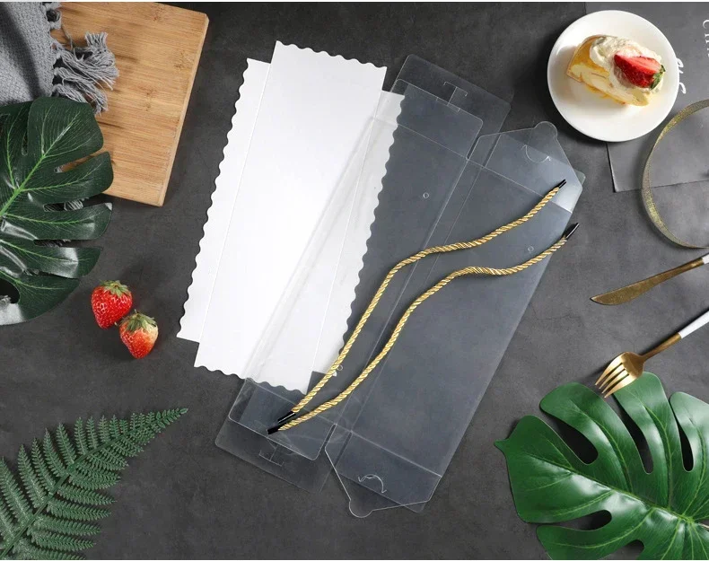 1PCS Transparent Cake Box with Handle, Clear Plastic Portable Cupcake, Swiss Roll, Dessert Container Holder, PET Gift Packaging Box, Long Roll Cake Carrier for Parties, Baking, and Gifting