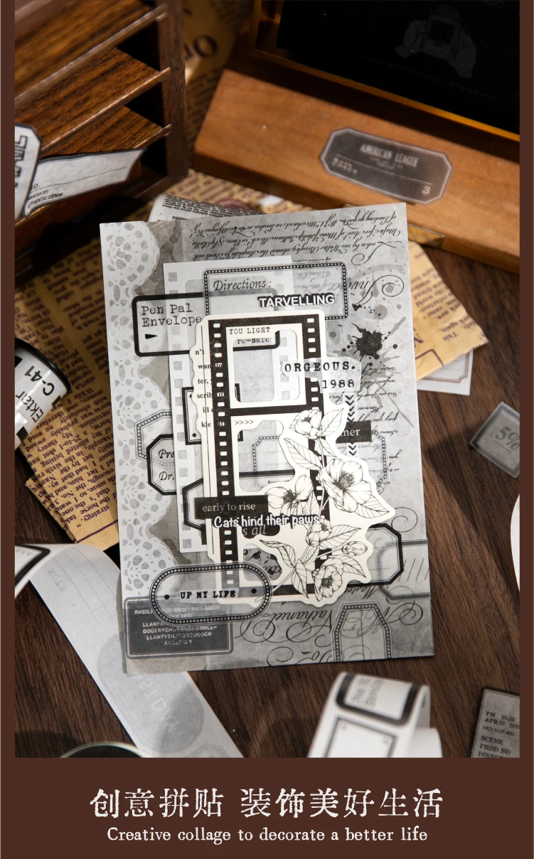 25mm x 2m Retro Simple Label Washi Sticker Tape Roll, Aesthetic Decorative Masking Tape for Collage, Planner, Scrapbook, Junk Journal, DIY Stationery, and Craft Packaging 4