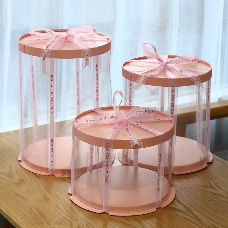 5Pcs Round Clear Cake Boxes PVC Transparent Single Layer Dessert Containers for Birthday, Wedding, Baby Shower, Valentine’s Day Party DIY Cake Display - 图片 4