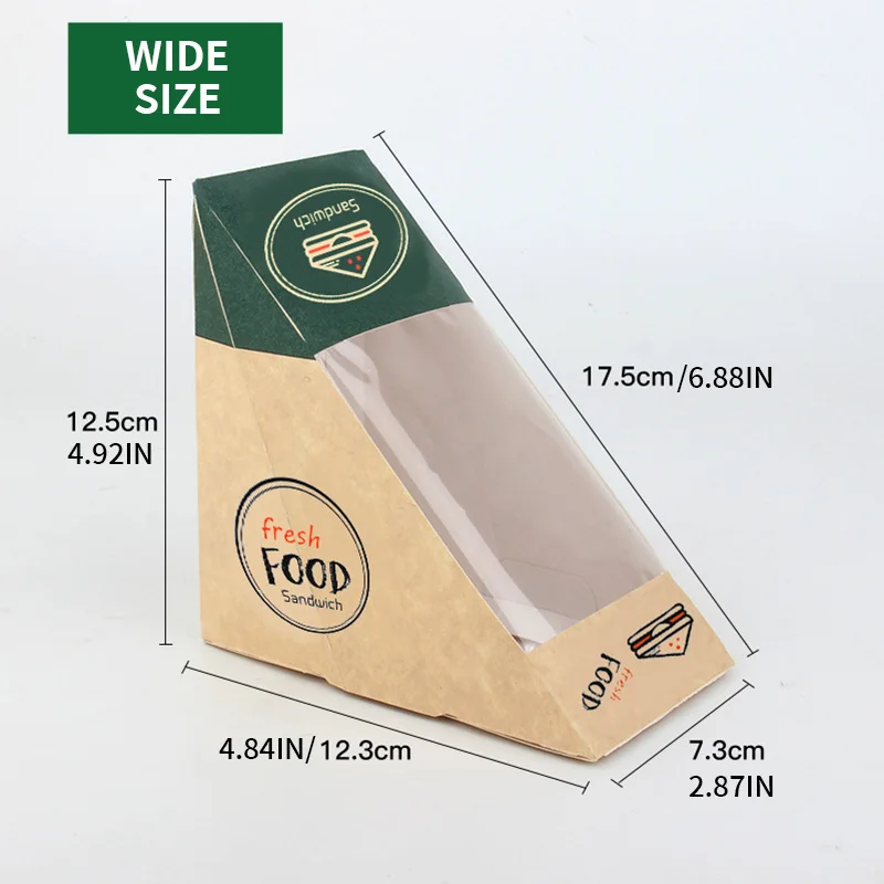 Wedge-Shaped Sandwich Boxes with Window, Eco-Friendly Kraft Paper Takeaway Containers for Bakery, Restaurant, Café, Bistro, Stackable, Leak-Proof, Oil-Resistant, Factory Direct Supply - 图片 7