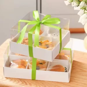 5PCS Moon Cake Boxes with Transparent Lid, 4/6/9 Grid Inserts for Candy, Nougat, Snowflake Crisp, Pastry and Dessert Packaging, Ideal for Baking, Gift Giving, Party Favors, Seasonal Celebrations and Special Events