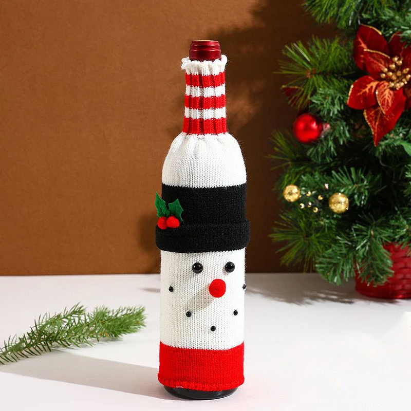 Christmas Sweater Wine Bottle Covers Set – 3/5/10PCS Knitted Santa & Snowman Bottle Bags, Reusable Holiday Decoration for Party, Dinner Table, Restaurant, Coffee Shop, Gift for Wine Lovers - 图片 7
