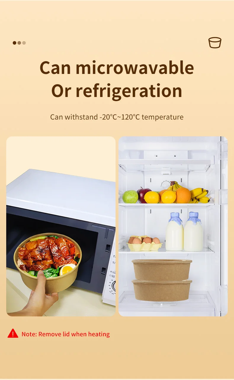 25pcs Kraft Paper Round Bowls Lunch Box Bento Box Food Containers with Lid Disposable Takeaway Soup Salad Noodles Meal Prep Eco-Friendly Food Storage for Picnic Party Travel 4