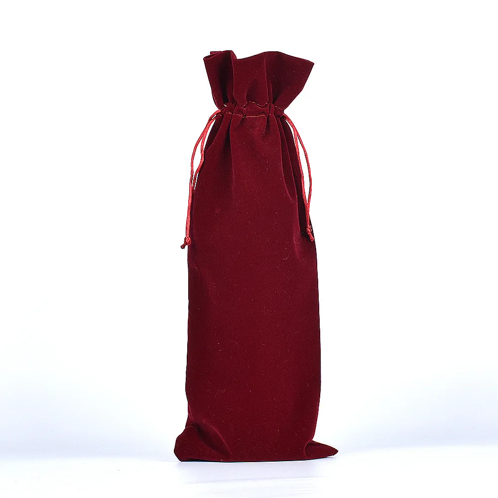 Luxury Velvet Red Wine Bottle Bag with Drawstring – 15×35cm Flannel Gift Pouch for Wedding, Birthday, Graduation, Party, or Housewarming – Soft Cloth Wine Cover, Elegant Gift Packaging - 图片 10