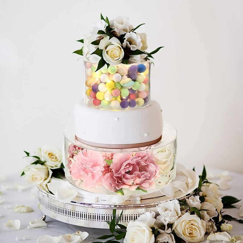 2Pcs Acrylic Cake Stand Fillable Risers, Clear Tiered Cake Display Boxes, Stackable Dessert Stand for Wedding, Birthday, Party, Bakery, Cupcakes, Pastries, Mousse, Holiday Celebration, Elegant Dessert Table Presentation 5