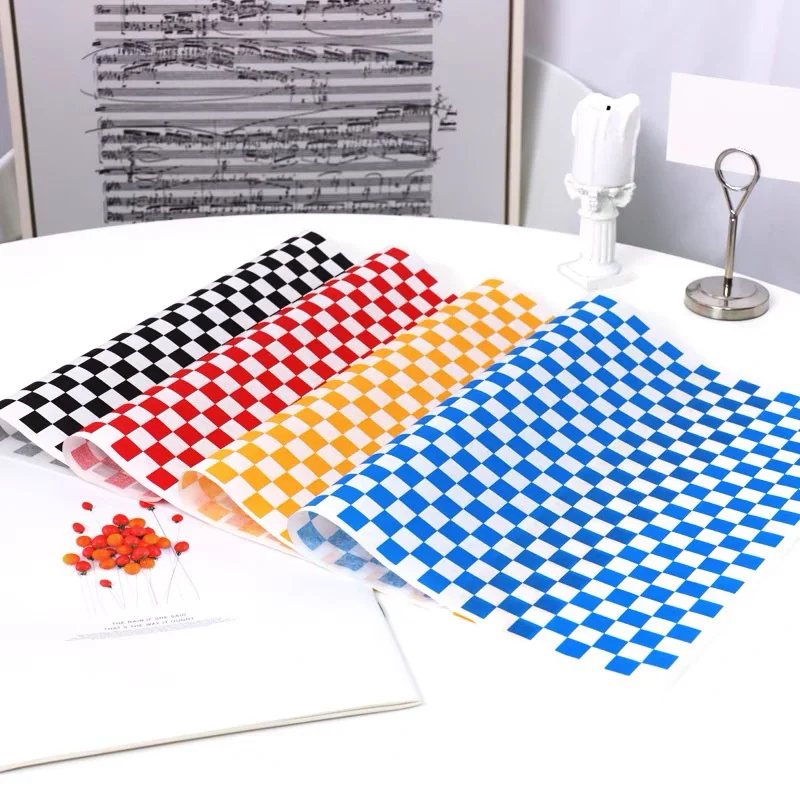 Colorful Grid Pizza & Fried Food Oil-Proof Paper Sheets, 1000PCS Bulk Lot for Hamburger Wrapping, Pastry Liner, Baking, Fast-Food Service, Restaurant, Home & Party Use, 30x30cm