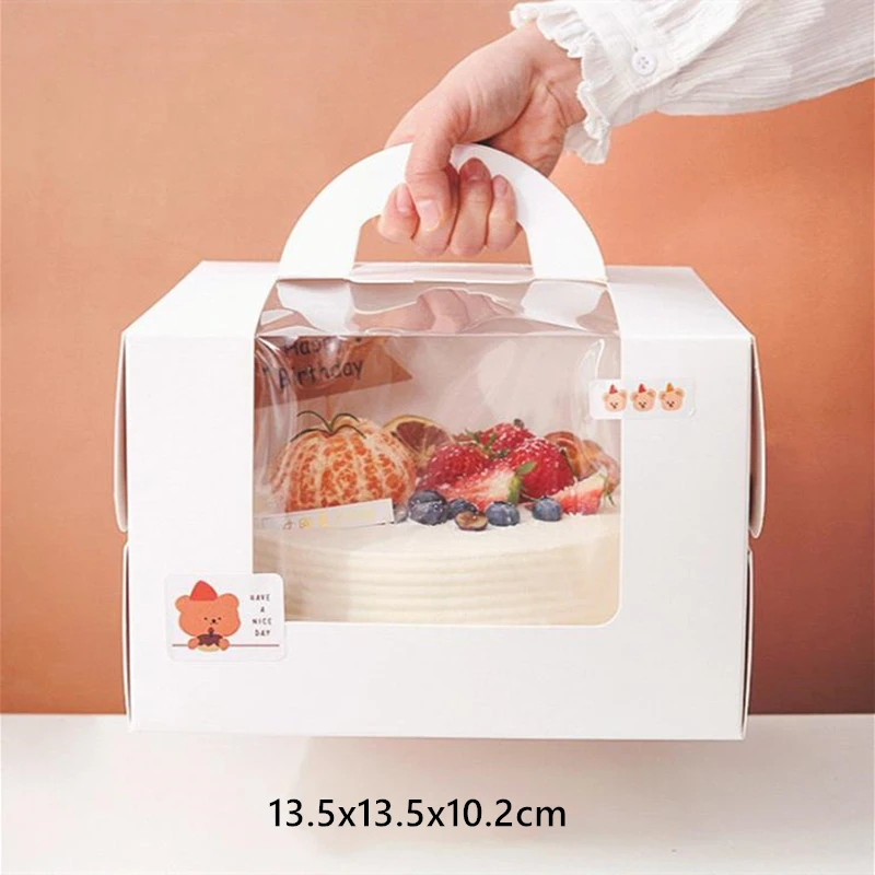 5 Pcs 6-Inch White Paper Cake Boxes with Handle – Windowed Packaging for Mousse, Pastries, Cupcakes, Birthday Celebrations, Wedding Dessert Gifts, and Portable Bakery Takeaway Containers - 图片 10