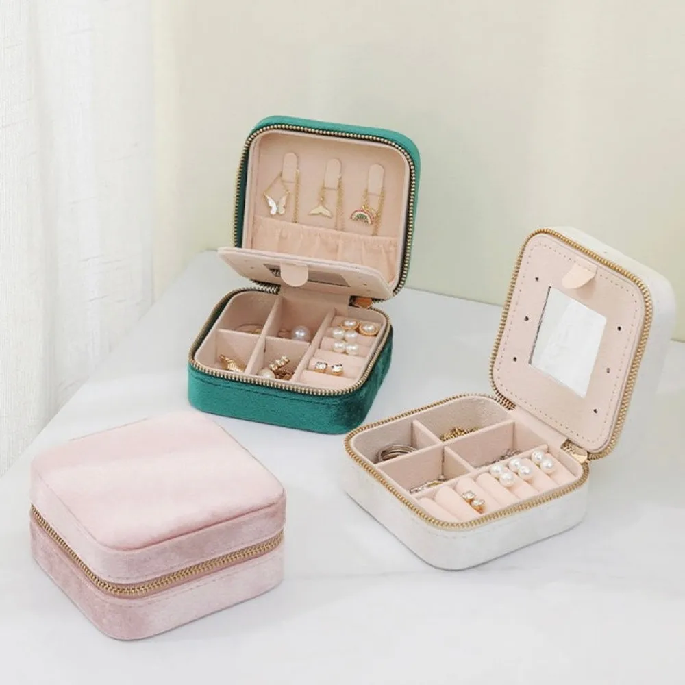 Velvet Jewelry Box with Mirror – Personalized Double Layer Travel Case – Custom Wedding Favors, Bridesmaid, Birthday Gift for Mom – Trendy, Minimalist, Classic Jewelry Organizer – Portable, Elegant, Functional, All-Season Use 3