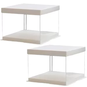 2Pcs 8-Inch Clear Birthday Cake Storage Boxes, Transparent Plastic Cake Containers for Desserts, Pastries, Muffins, Party or Wedding Treats, Food-Safe Durable Plastic Boxes with Secure Lid for Home or Professional Baking