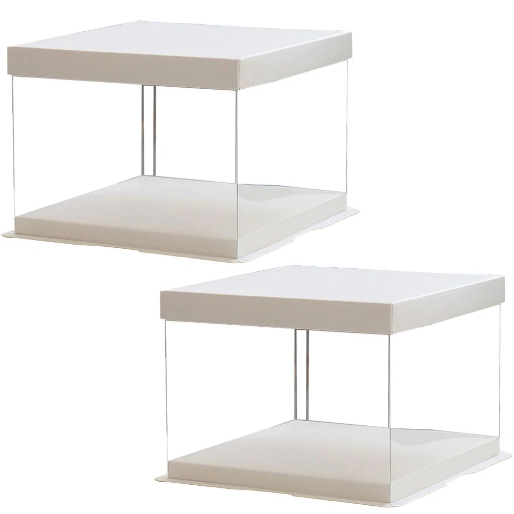 2Pcs 8-Inch Clear Birthday Cake Storage Boxes, Transparent Plastic Cake Containers for Desserts, Pastries, Muffins, Party or Wedding Treats, Food-Safe Durable Plastic Boxes with Secure Lid for Home or Professional Baking