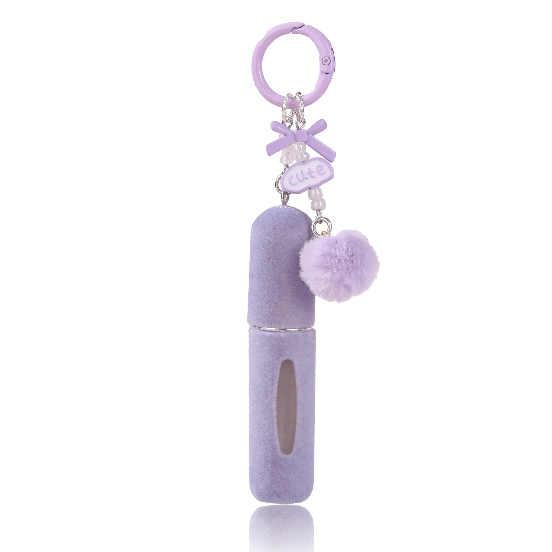 New Plush Hanging J-Piece Refillable Perfume Bottle Keychain 5ml Mini Travel Atomizer with Bottom Filling Charger Design, Cute Portable Cosmetic Sub-Bottling Container for Girls and Gift Use - 图片 12
