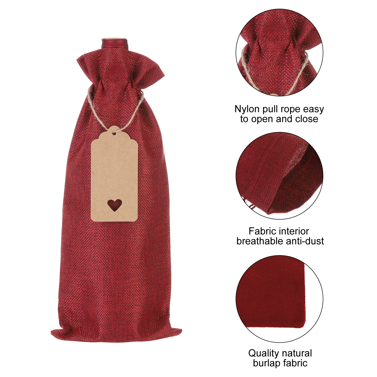 12pcs Burlap Wine Bags with Drawstrings, Reusable Gift Bag Pouches with Tags, Durable Wine Bottle Packaging for Weddings, Christmas, Parties, Home Storage, and Holiday Gift Wrapping 4