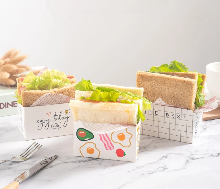 50pcs Foldable Sandwich & Toast Paper Boxes, Waterproof & Oil-Resistant Takeout Packaging for Burgers, Baked Goods, Snacks, Bakery, Party Catering, Meal Prep, Eco-Friendly Food Containers