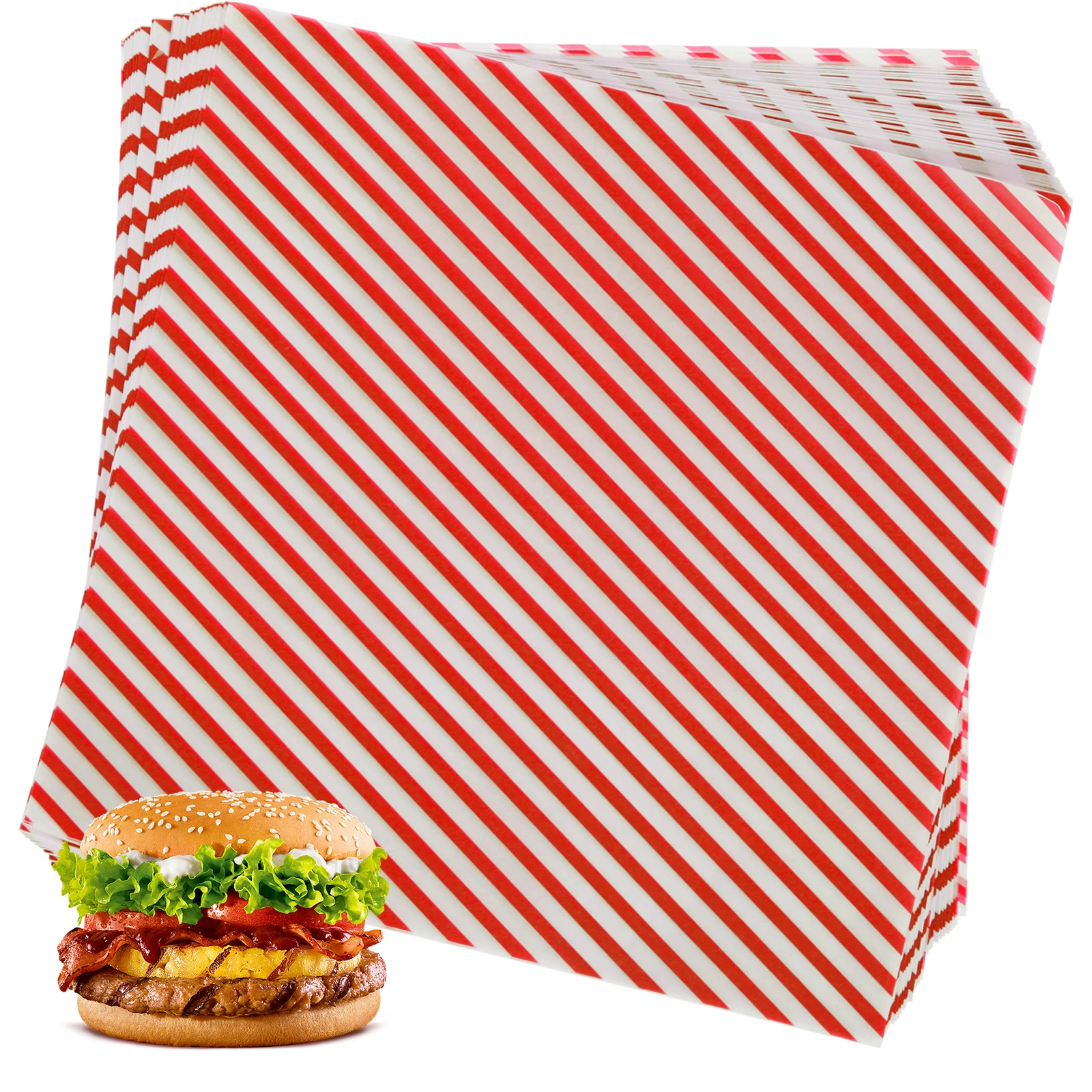 200 Sheets Food Wrapping Paper Striped Print Oil-Resistant Dry Waxed Deli Paper for Sandwiches, Fries, Hot Dogs, Hamburgers, Snacks, Cafeteria, Restaurant, Picnic, Party Use 6
