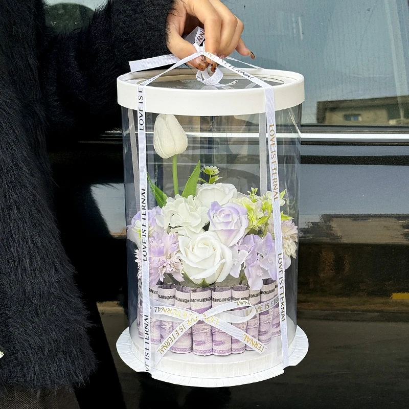 2pcs Round Birthday Cake Packaging Box, Transparent Gift Wrapping Container for Layered Cakes, Cupcakes, Bakery Desserts, Wedding, Party Supplies 2