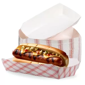 50 Pack 7-Inch Disposable Paper Hot Dog Trays Grease-Resistant Food Boats for Sausages Brats Food Trucks Concession Stands Cafeterias and Home Use