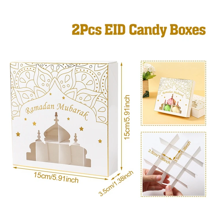 2Pcs Eid Mubarak Cake Boxes with Clear Window, Ramadan Kareem Transparent Candy and Chocolate Packaging Containers, Islamic Muslim Party Supplies for Home Decor, Dessert and Gift Presentation - 图片 16