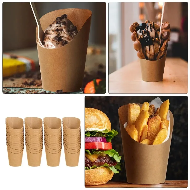 100PCS Kraft Paper French Fry Cups, Disposable Snack Containers, Charcuterie and Dessert Holders, Oil-Resistant Baking Cups for Takeout, Parties, Weddings, and Catering 15