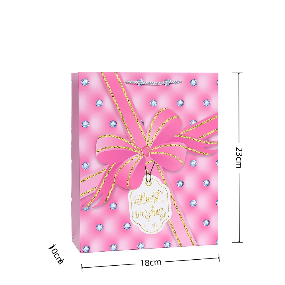 6/10pcs Best Wishes Paper Tote Bags, Elegant Recyclable Gift Packaging Bags with Bow Print, Thick White Card Paper Bags for Birthday Wedding Party Favors Candy Cookies Boutique Retail Wrapping