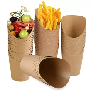 20/50pcs Kraft Paper French Fries Cups, Disposable Candy, Snack, Dessert Holders, Food Containers for Wedding, Birthday, Party Decorations, Eco-Friendly Takeout Cups for Catering, Events, Home Use