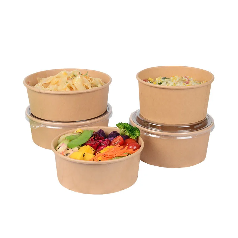 20Pcs Disposable Kraft Paper Bowls with Lids, Eco-Friendly Takeaway Salad Containers, Leak-Proof Lunch Box for Soup, Rice, Noodles, Snacks, Fruit, Desserts, Fast Food Packaging for Parties & Catering - 图片 2