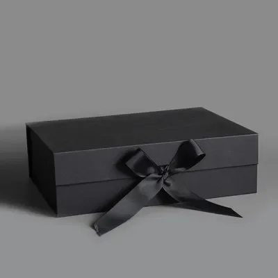 Spot Magnet Clamshell Black Folding Box with Ribbon | Fresh Storage Birthday Gift Packaging Box | White Cardboard Paper Box with Magnetic Closure and Matte Laminate Finish 2