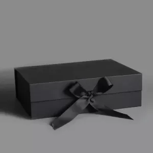 Spot Magnet Clamshell Black Folding Box with Ribbon | Fresh Storage Birthday Gift Packaging Box | White Cardboard Paper Box with Magnetic Closure and Matte Laminate Finish