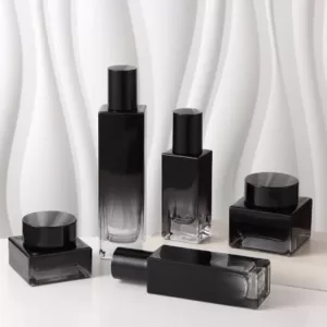 7PCS Cosmetic Container Set – 30/50G Cream Jars, 20–120ML Lotion Pump and Serum Bottles, Clear and Black Glass Refillable Travel-Ready Portable Bottles for Skincare, Retail Display, Gifting and Boutique Packaging