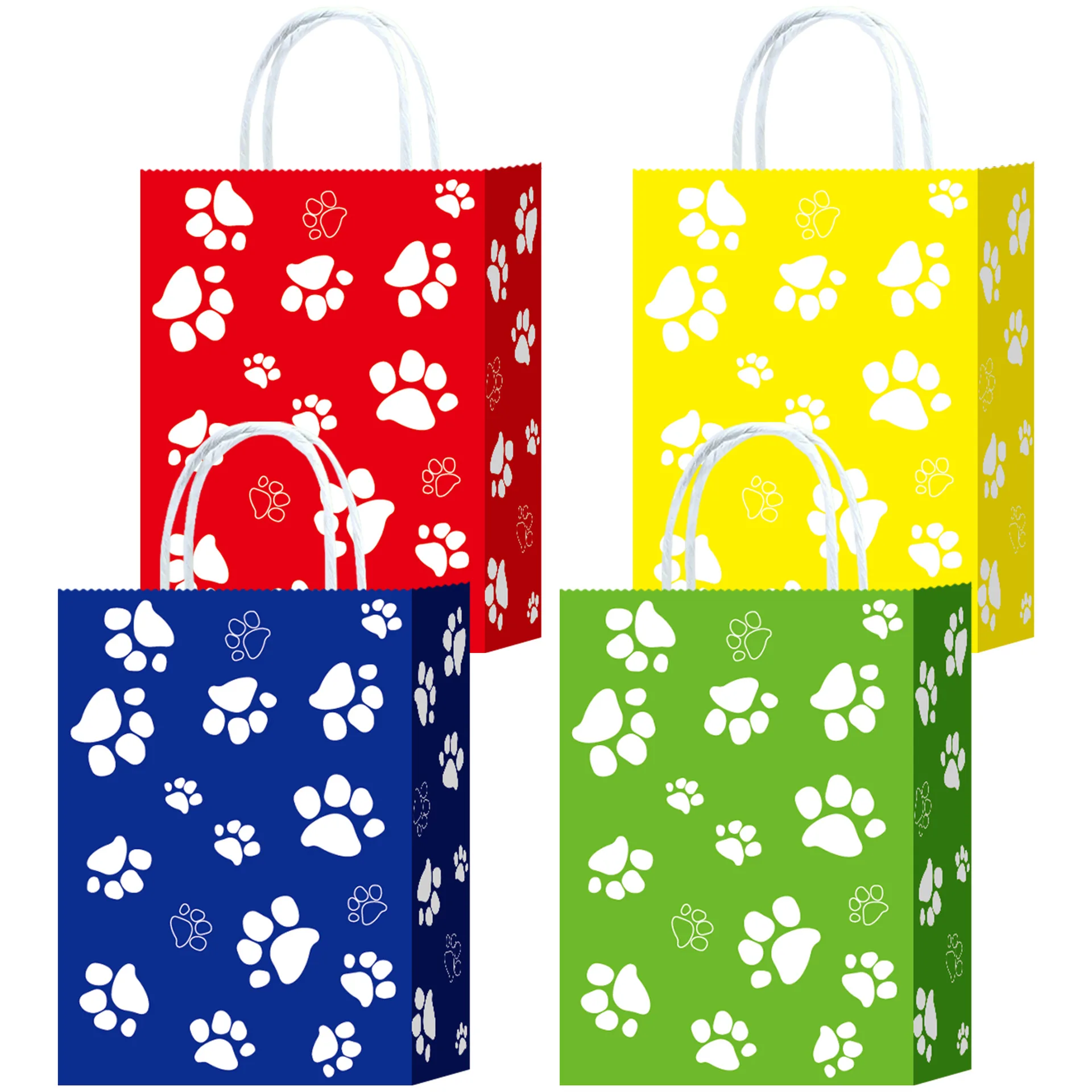 5 or 100pcs Dog Gift Bags 6.3×3.1×8.6inch Puppy Paw Print Kraft Paper Bags Multi-Color White Blue Yellow Green Red for Pet Party Birthday Favor Supplies - 图片 6